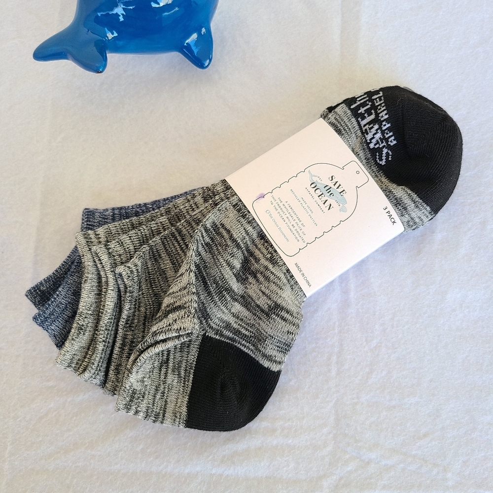Save the Ocean Apparel Co. Socks / 3 Pack / OS / Grey / Black